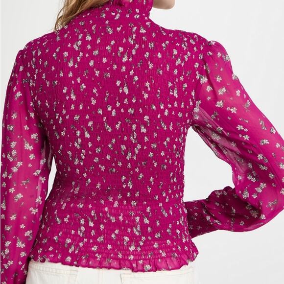 Rag & Bone Kayden Floral Blouse Long Sleeve Smocked‎ Ruffle Pink Size Medium - Picture 2 of 10
